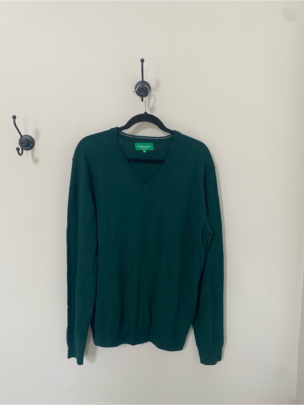 Ireland - Emerald Style 100% Pure Wool V-Neck Sweater Size L Mens Autumn Green